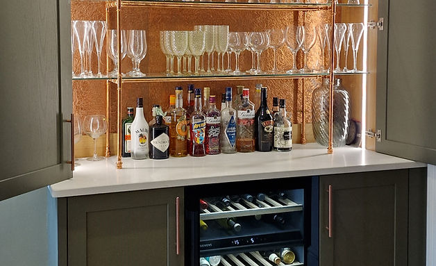 Willow Green Shaker Kitchen with Custom Bar